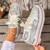 Size 35-44 Fashionable, Versatile, Elegant, Comfortable Lace-Up Chunky Sole Sequined Studded Sneakers