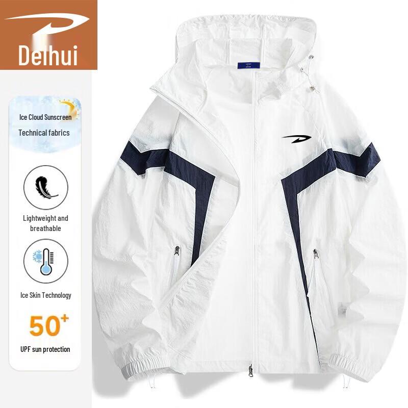 DELHUI Men s UPF 50+ Hooded Sun Protection Jacket L