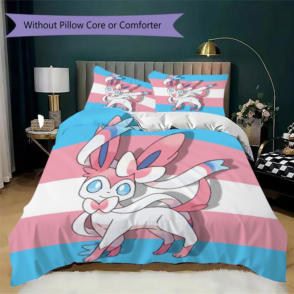 

Sweet Sylveon Print Bedding Set 3Pcs Duvet Cover Pillow Shams Bedroom Decor for Anime Lovers 135x200cm