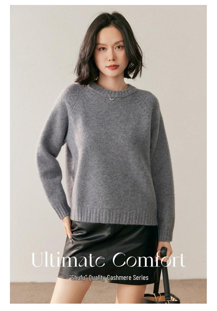 Women's Thickened Cashmere Raglan Sweater: Double-Layer, Loose Fit, Round Neck, Fashionable Knitted Base Layer, Lazy Style