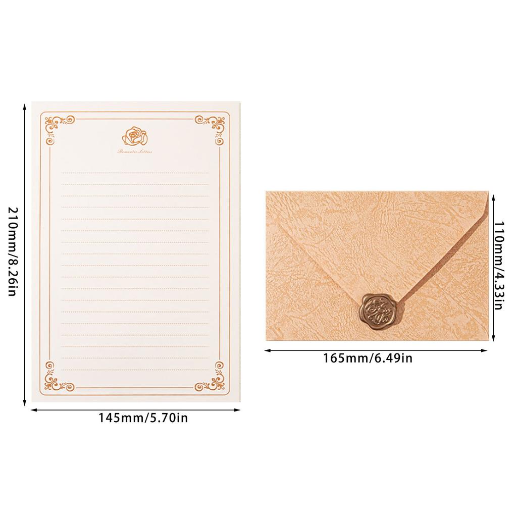 Vintage Stationery Envelopes Set with 6 Writting Paper Letter (Lined) 3 Matching Envelopes 3 Seal Stamp Sticker