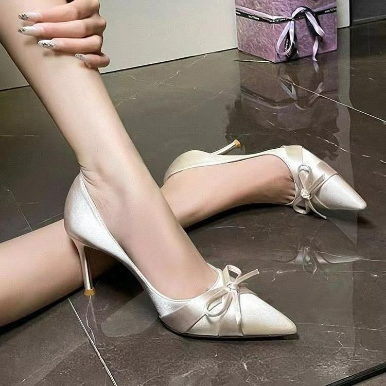 Pointed Toe Women High Heels Spring Autumn Elegant Thin Heels Fashion Single Shoes Bow Knot Outdoor Non Slip Luxury Party Pumps