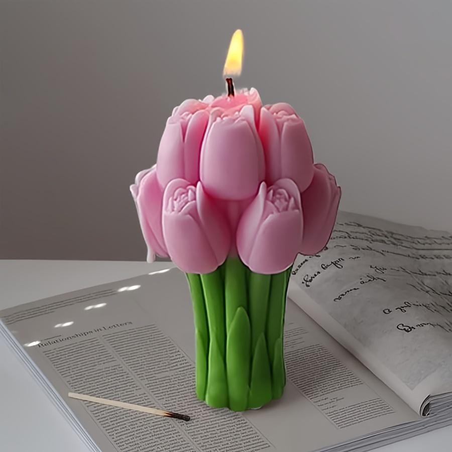 Silikónová forma na sviečku Tulipánový kytica, Forma na odlievanie vosku pre aromaterapiu, 3D kvetinová silikónová forma na odlievanie pre DIY remeslá, Domáca dekorácia 1ks