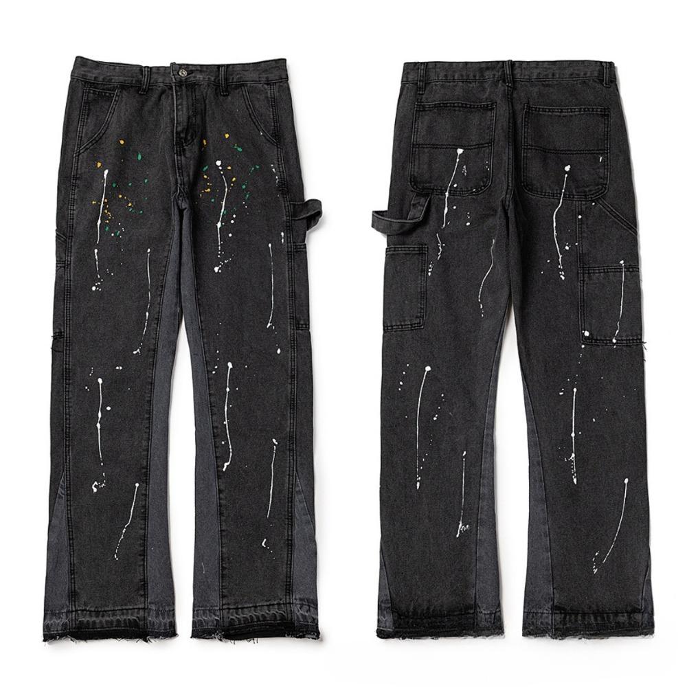 New Style Splatter Patchwork Cargo Pants American Style High Street Micro Flare Casual Trousers