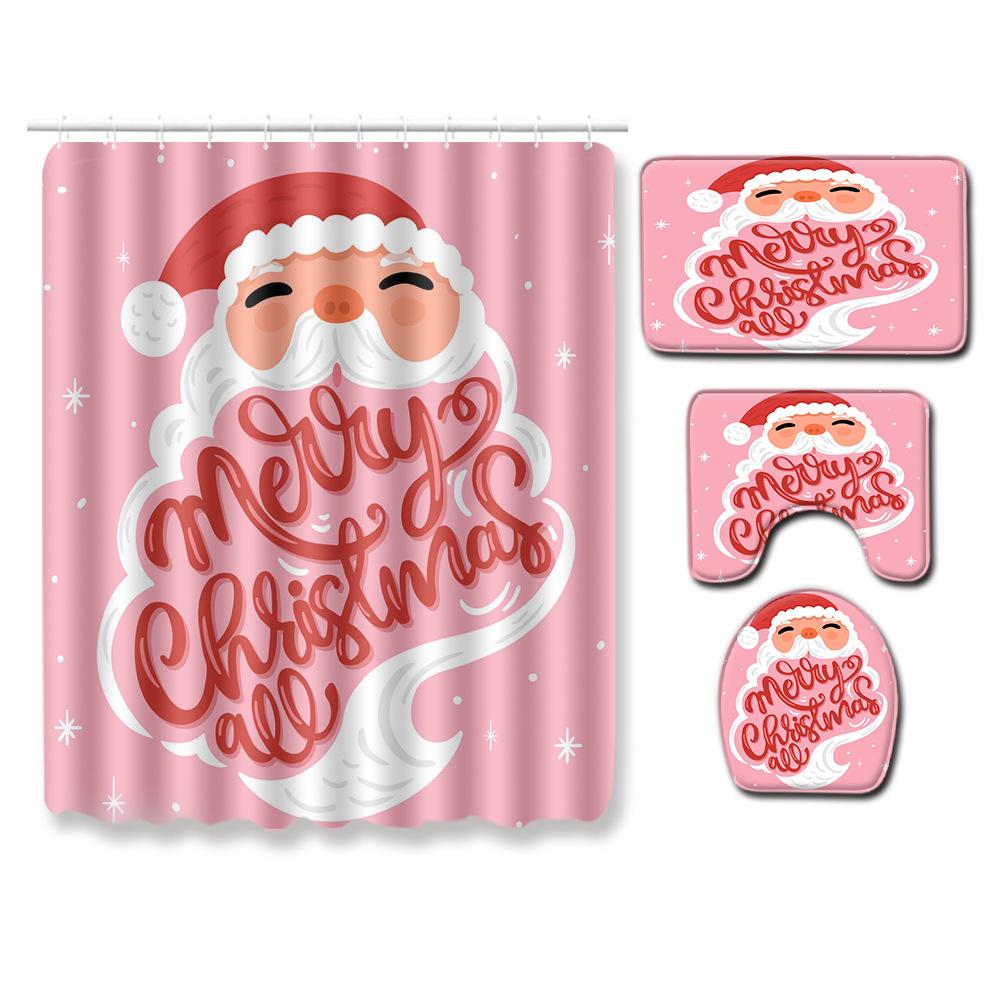 3D Digital Printing Christmas Waterproof Shower Curtain Four-Piece Bathroom Non-Slip Door Mat Bedroom Living Room Floor Mat Carpet