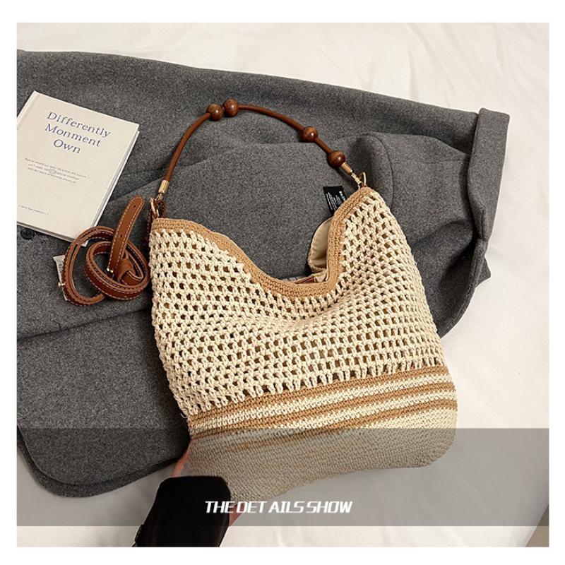 Holiday Style Woven Bag Women's Summer New Fashion Hollow Knitted Shoulder Bag Large-capacity Commuter Tote Bag