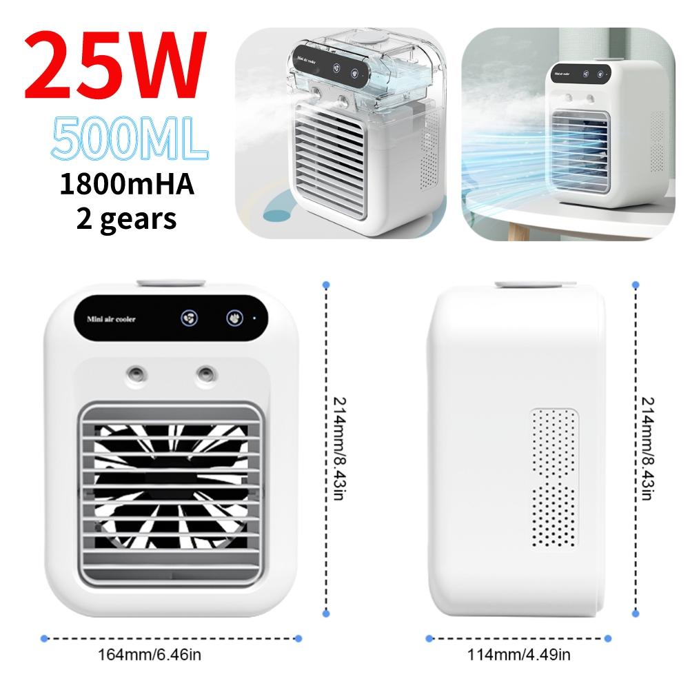 Mini Portable Air Cooler 2-Speed 1800mAh Cold Airconditioner Fan 500ml Water Tank Humidifying Spray Fan for Home Office Dorm Car