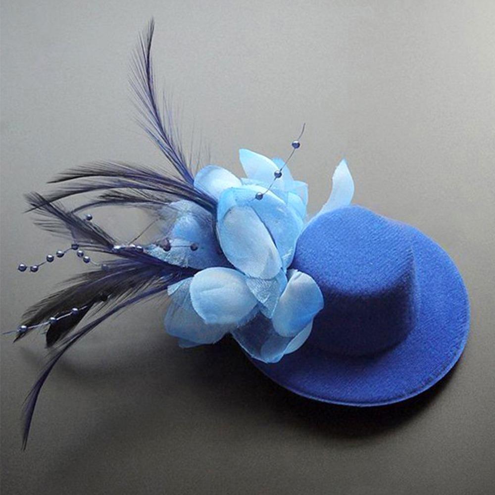 13 см Цветочная Шляпка-таблетка Перья Коктейльные Шляпы Модные Заколки для Чаепития Праздник синий