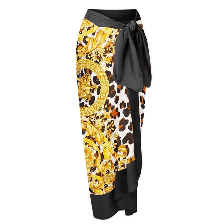 

Праздничное платье-миди с принтом - Женский цельный пляжный наряд с завязками One Size золотой