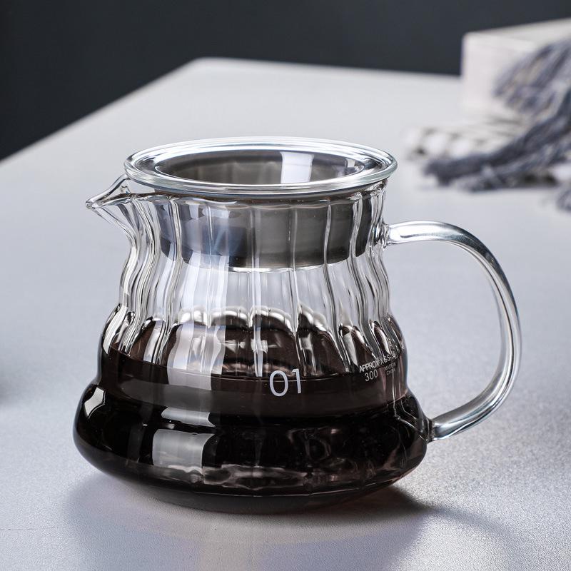 Vertical Stripe Borosilicate Glass Pour-Over Coffee Maker with Scale & Logo Option