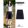 Navy Blue Japanese-Style A-Line Midi Skirt for Women - Summer 2025, High-Waisted, Casual Versatile College Style
