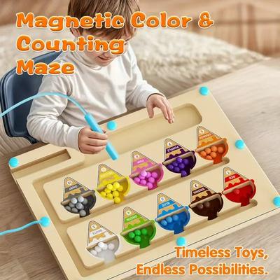 Magnetic Color & Number Maze Montessori Education Toys Board Pen Moving Bead Game Motor Skills Activities Wooden Toys Kids Gifts