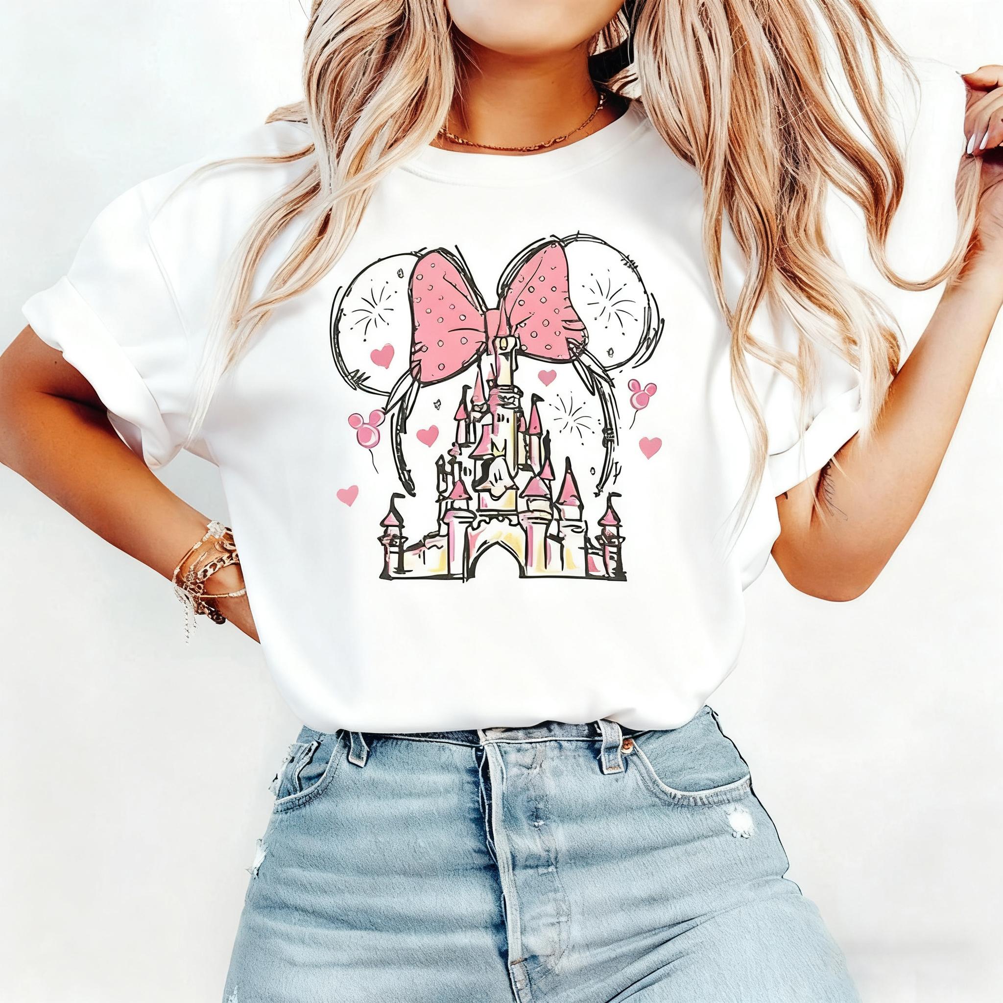 Minnie Mouse Castle Shirt Magic Kingdom Family Printed Womens Short Sleeve TShirt American Vintage Fashion Streetwear Cotton S