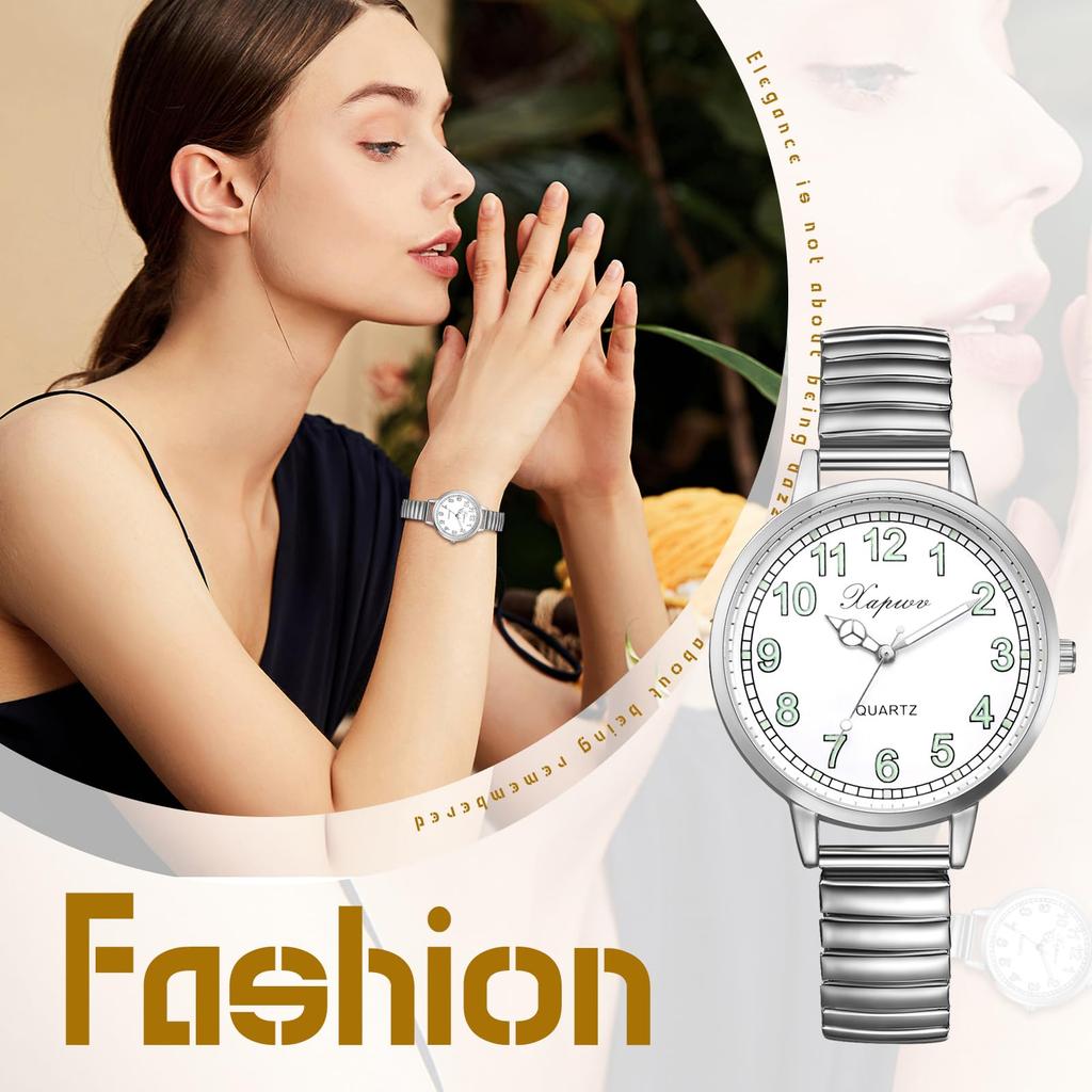 Luminous Analog One Size Fits Stainless Steel Stylish Quartz Fashion Watch Perfect Gift for Day Women's Watch, Silver Waterproof, Cute, Most, Strap,