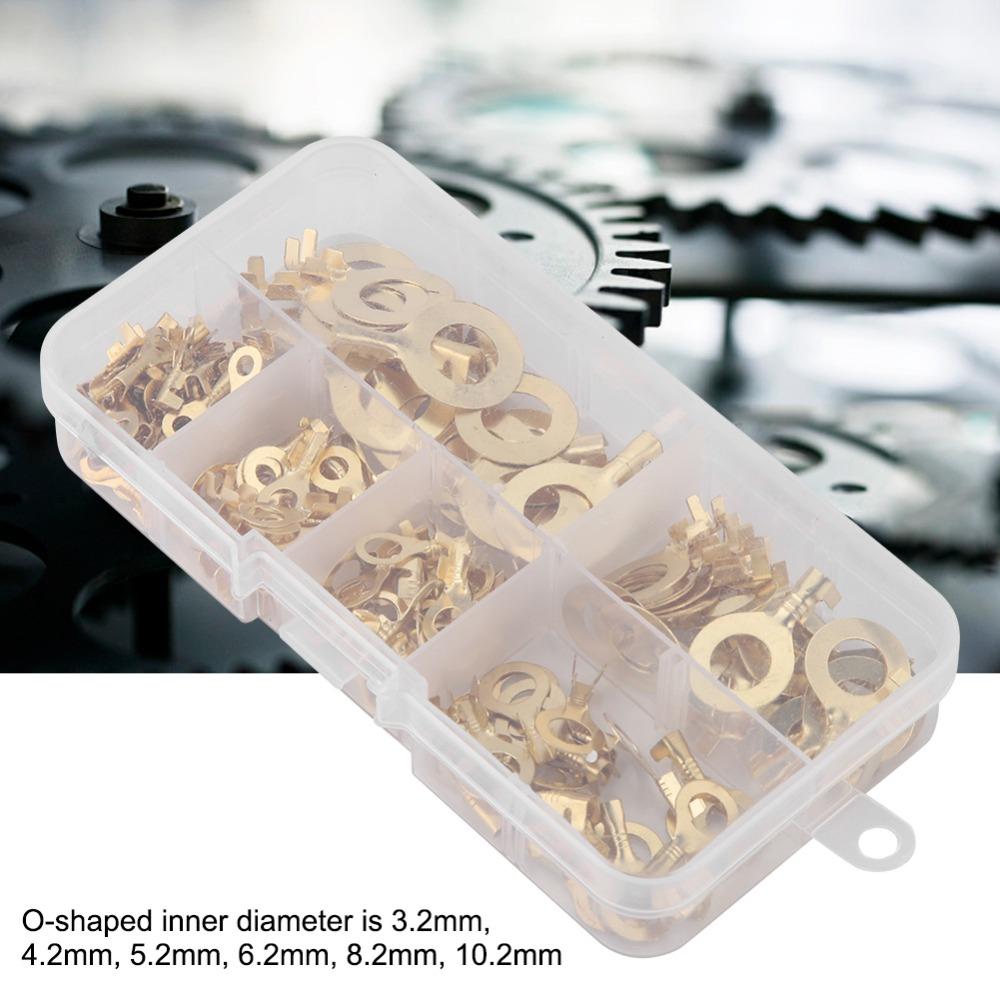 150PCS Durable 6 Types O-Type Terminal Brass Material Round Shape Brass Wiring Connector Round Bare Terminal Wire Termination