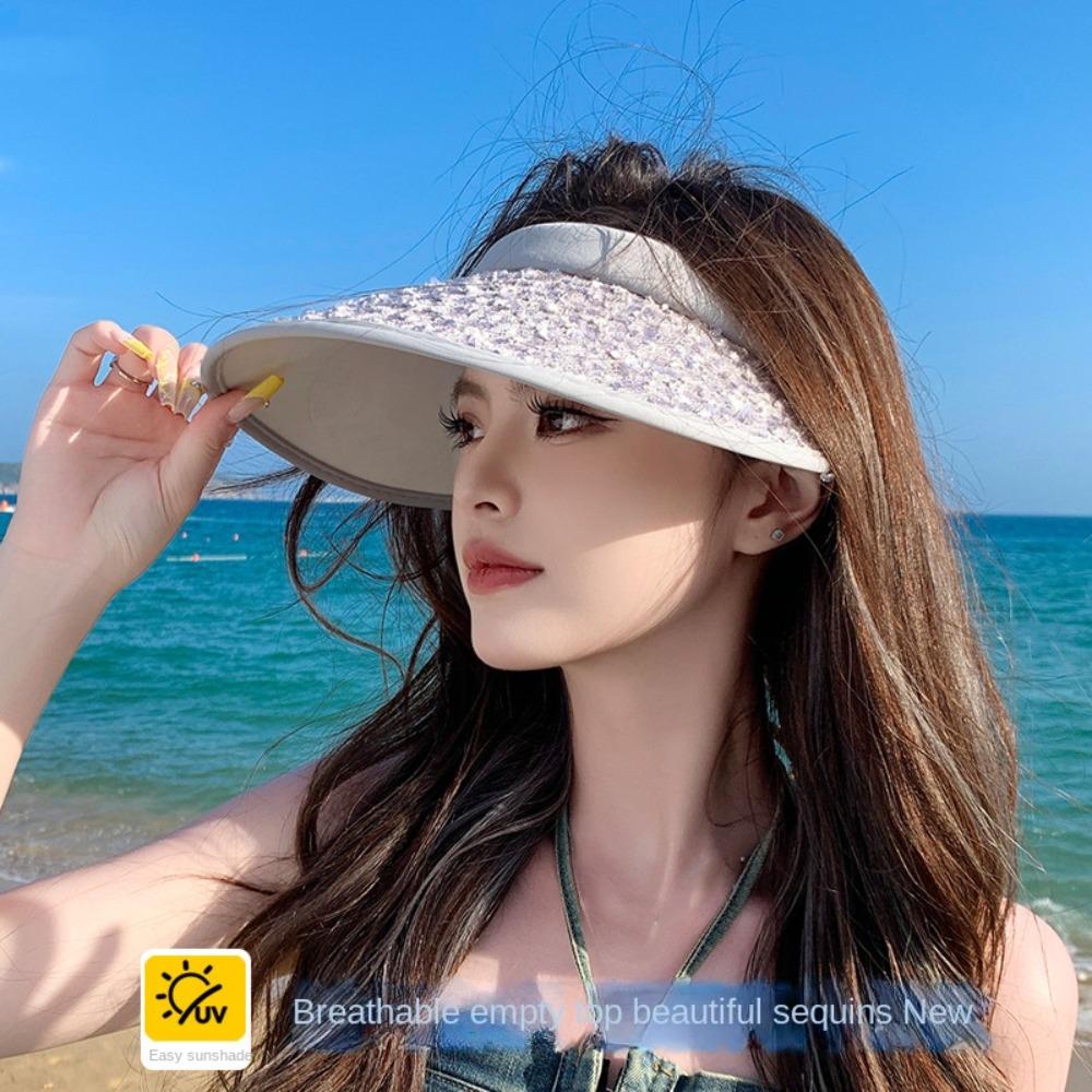Shiny Empty Top Cap Anti-UV Visor Cap Sweet Sequin Sun Hat  Holiday