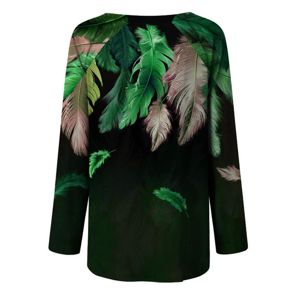 Fashion Womens Casual Loose Round Neck Long-sleeved Print T-shirt Tops