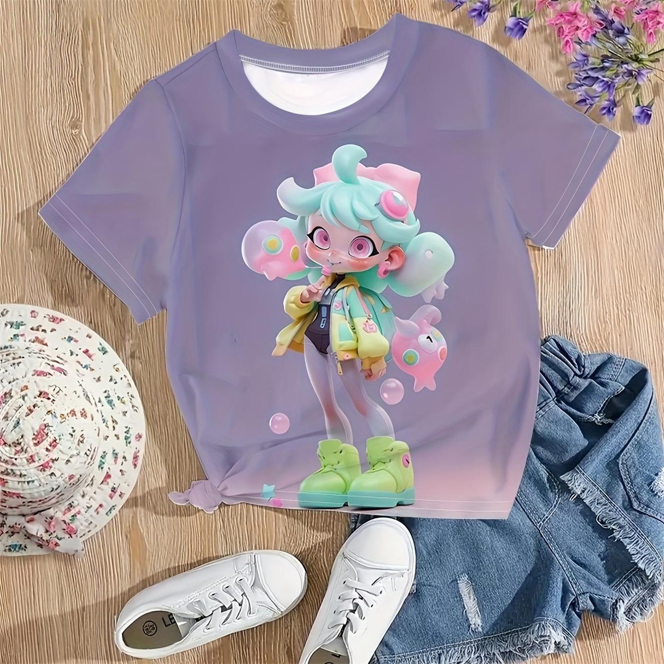 

2024 Детская одежда 3D мультяшный принт для девочек футболка с коротким рукавом детские топы детская одежда футболки для девочек розовая футболка для девочек 160