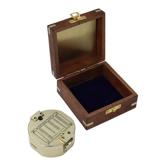 Brass Brunton Compass with Wooden Box 7.6 Cm Christmas, Birthday, Wedding, Anniversary, Gift for Him