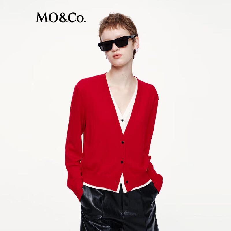 MO&Co. Women's Wool Machine Washable Faux Two-Piece Knit Cardigan