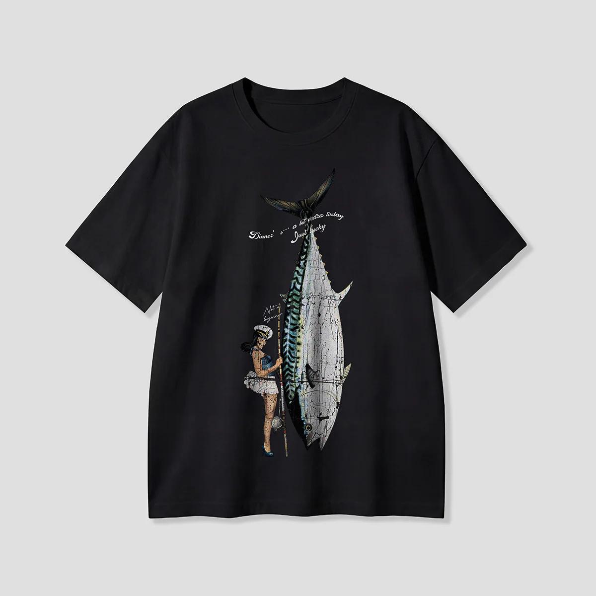 

Y2K T Shirt Versatile Stylish Fisherman Tuna Graphic Short-sleeved Sailor Girl Design Tee Retro Streetwear Top for Women Men 5XL різнокольоровий
