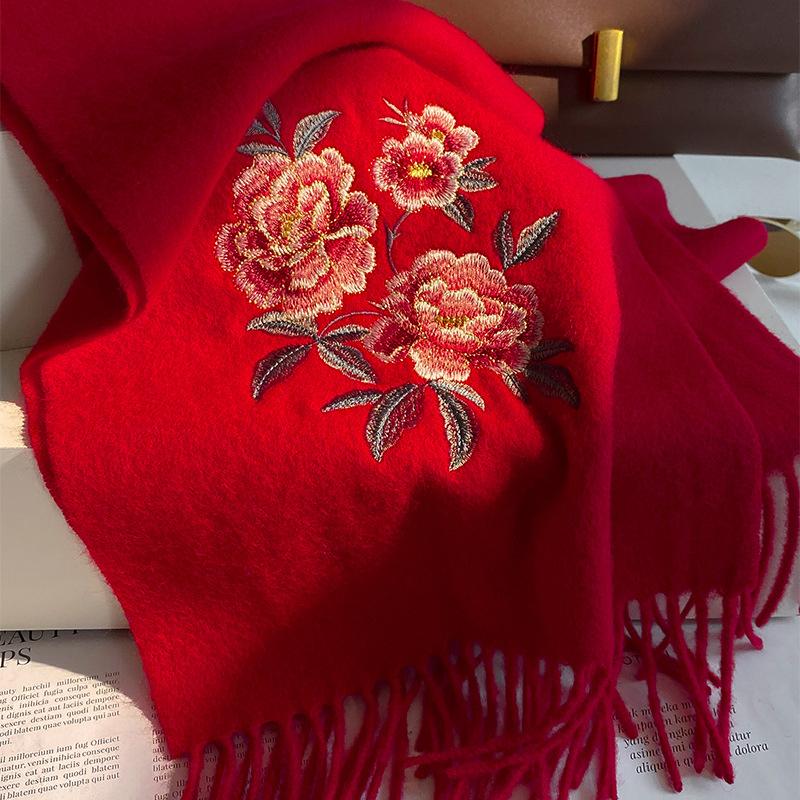 Winter Scarf for Women Long Warm Embroidery Cashmere Scarves Hijab Solid Lady Shawl Wrap Female Pashmina Bandana Head Scarf