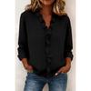 Blusa de Mujer de Aspecto Lino Manga 3/4 Casual Cuello en V Adorno de Volantes Camisa de Botones