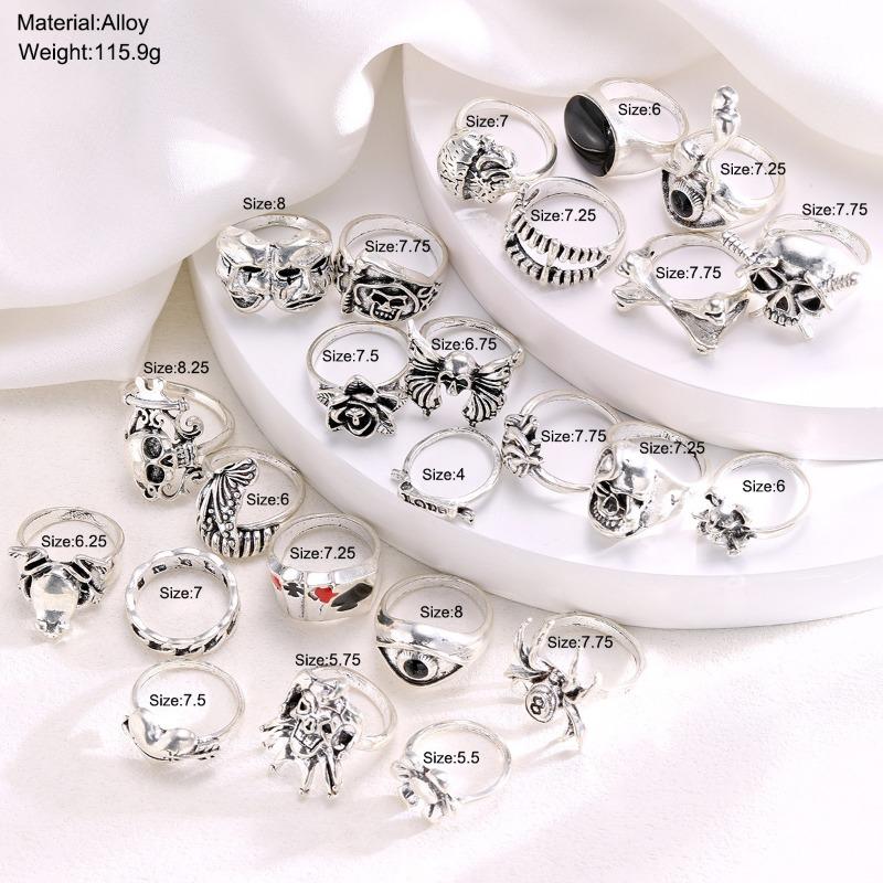 New dark hip-hop skull spider card exaggerated retro ring 24-piece set punk ring jewelry