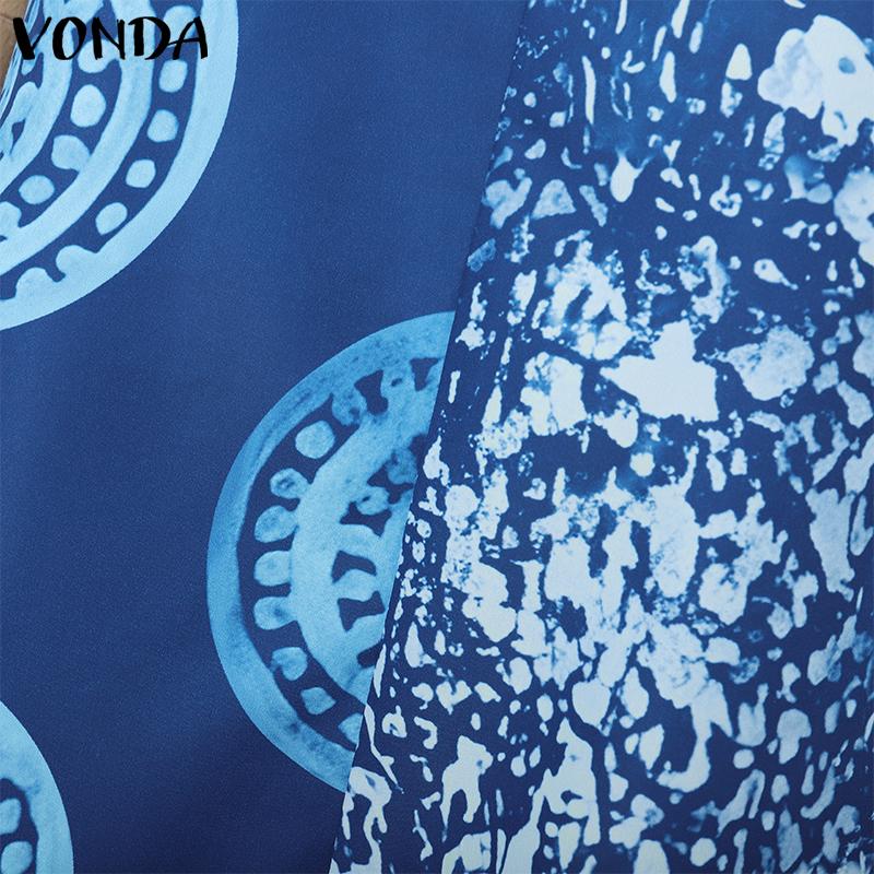 VONDA Oversized Women O-Neck Short Sleeve Stitching Print Casual Long Jumpsuits Rompers