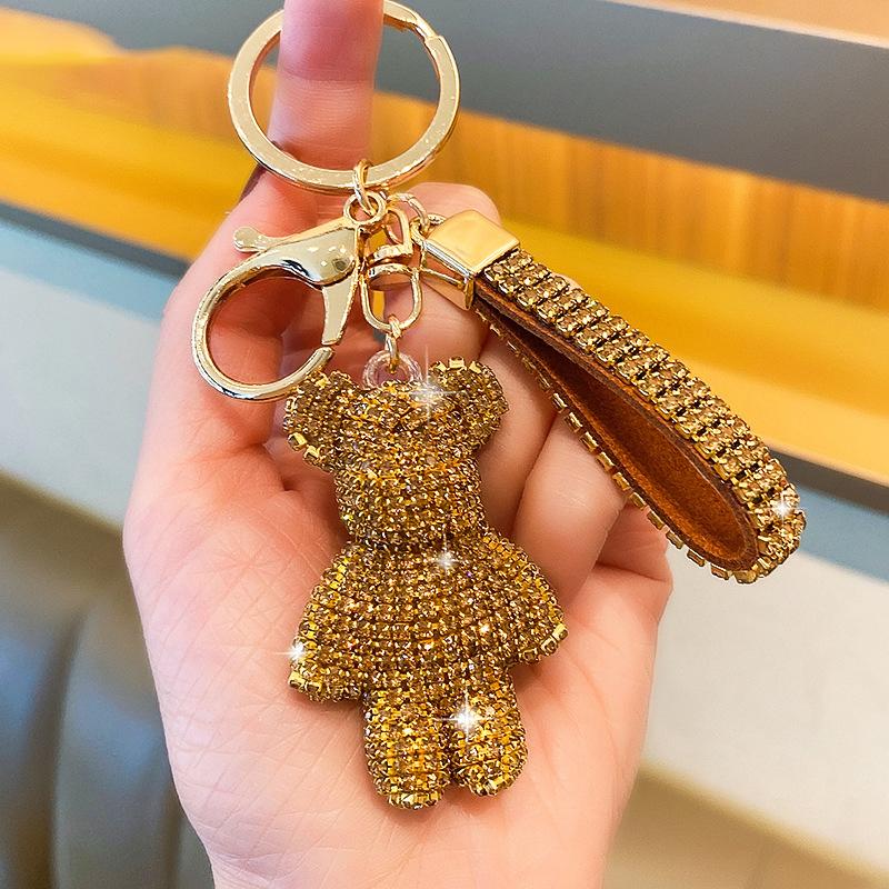 Creative Diamond bear Car Keychain hand-made luxury keychain rhinestone keychain Bag Pendant Doll girl gift pendant