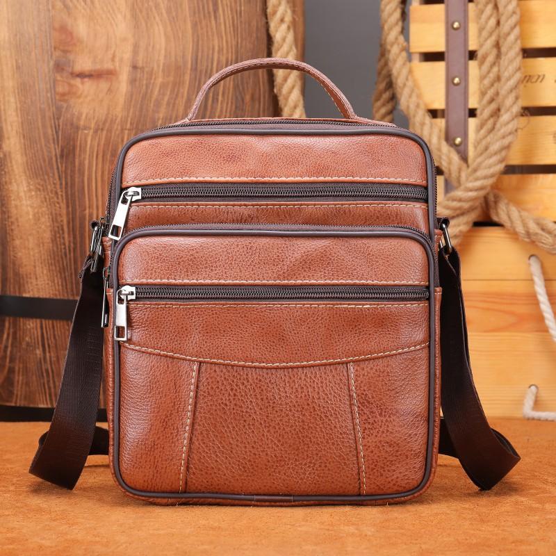 Fashionable Luxurious Men's Leather Single Shoulder Small Toe Bag With Layered Cowhide Men European American Retro Crossbody
