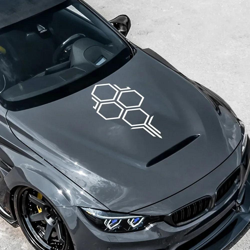 Creative Honeycomb Pattern Car Engine Hood Sticker Racing Style Car Hood Vinyl Decal Auto Body Decoration Sticker Accessories