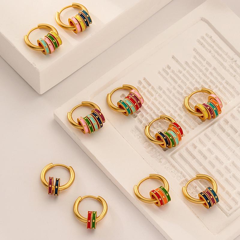 High-End Retro Matte Colorful Enamel Earrings & Necklace Set with Exquisite Niche Design