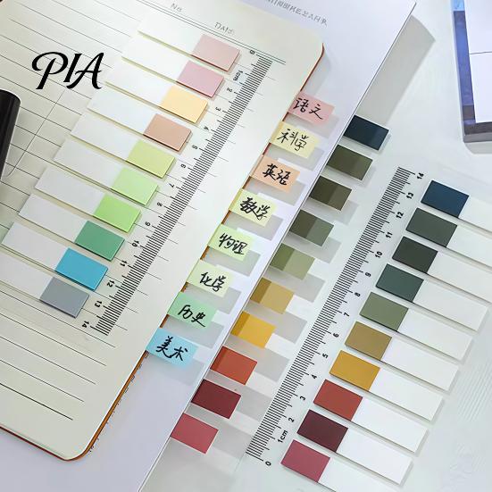 Morandi Color Page Markers Index Sticker Tabs with Built-in Scale Ruler, Transparent Portable Ruler Set PET Markers, Compact Writable Book Labels for