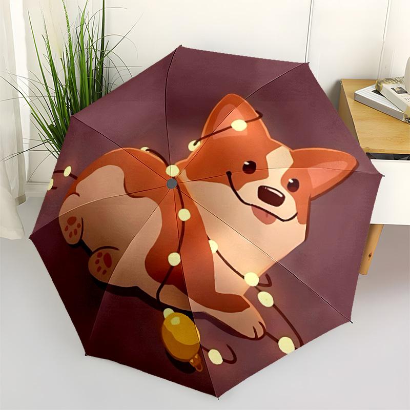 1pc Corgi String Lights Automatic Folding Umbrella - 8-Rib Durable Iron Frame, Compact Portable for Daily Travel Yy251205039