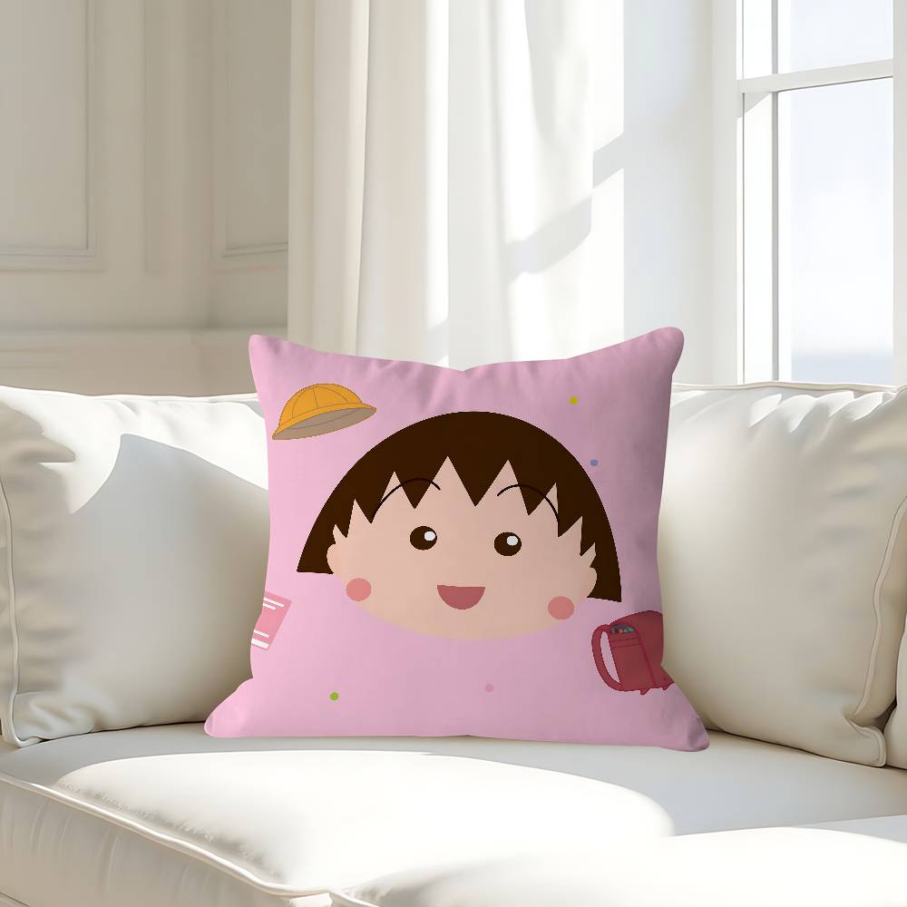 

Chibi Cartoon Maruko Chan Pillow Case Removable Washable Cushion Cover – All-Season Soft Linen 16x16Inch