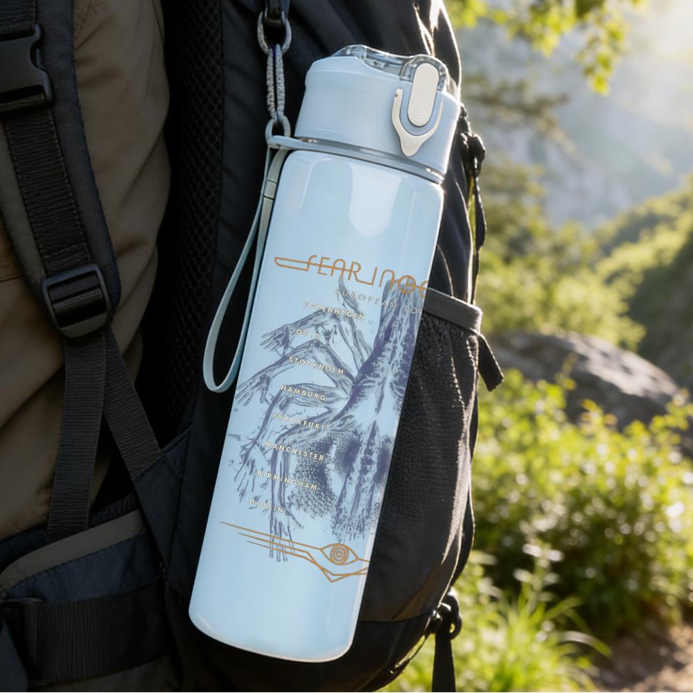 1PC Faint abstract floral sketch print 750ml colorful plastic sports water bottle leakproof pop up lid with straw for outdoor work home use