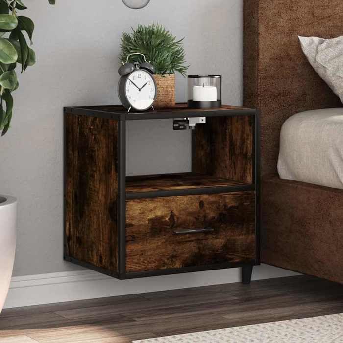 VidaXL Wall-mounted Bedside Table Smoked Oak 40x31x39.5 Cm, Cabinet, Side Table, Bed Cabinet, Bedside Cabinet, Table 848738