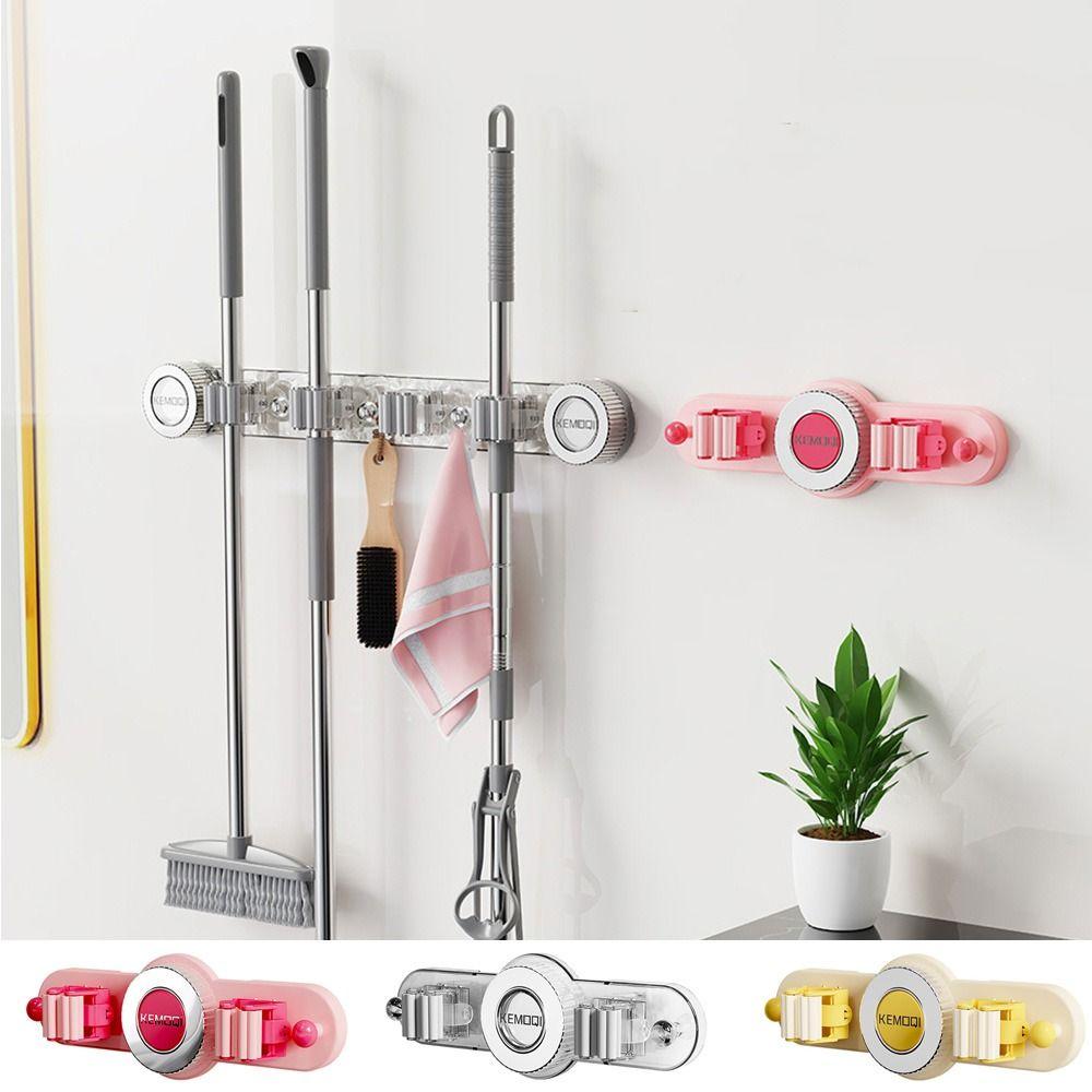 Non Punching Suction Cup Mop Holder Plastic Broom Storage Rack Multifunctional Mop Clamp  Bathroom
