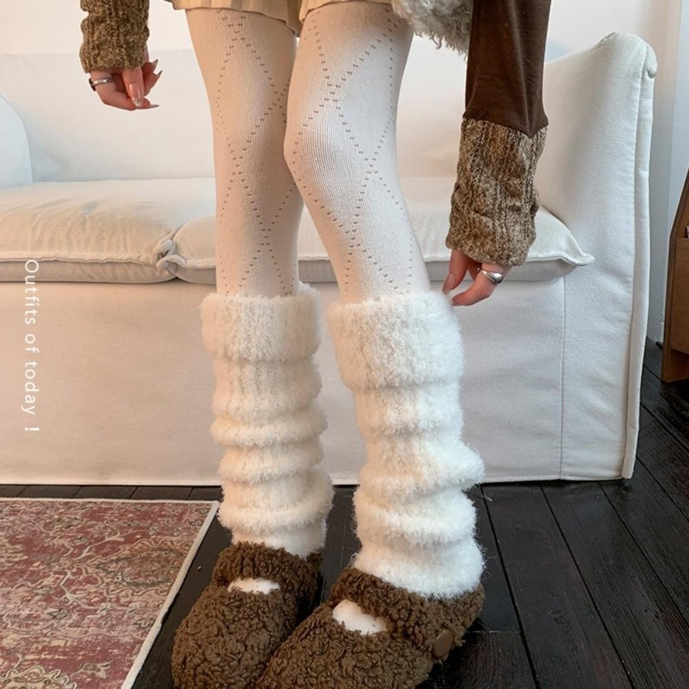 Thick Warm Fuzzy Leg Warmers Turn-Cuff Design Wool Blend Leg Warmers Cozy Calf Leg Socks  For Women