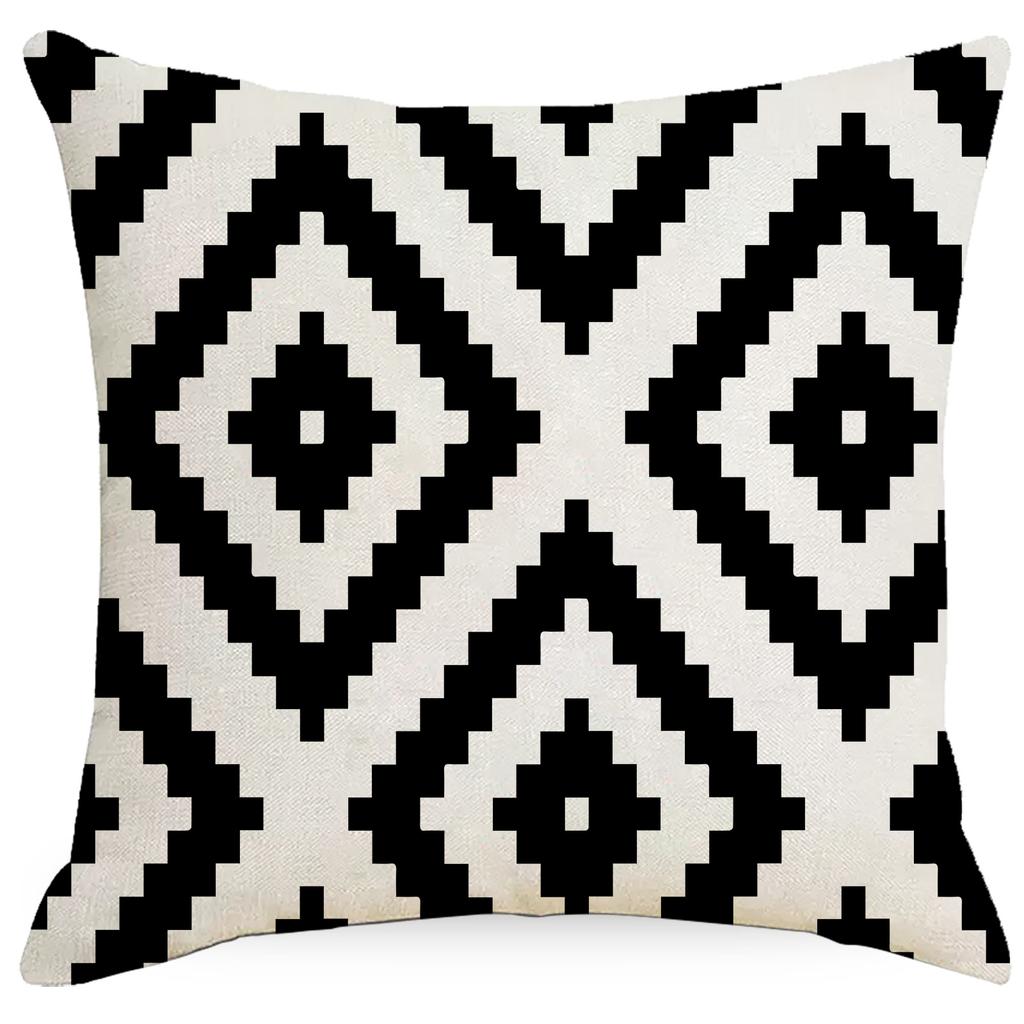 Black & White Geometry Modern Floral Polyester Pillowcases, 17.72" Square, Machine Washable, Zippered Cushion Covers