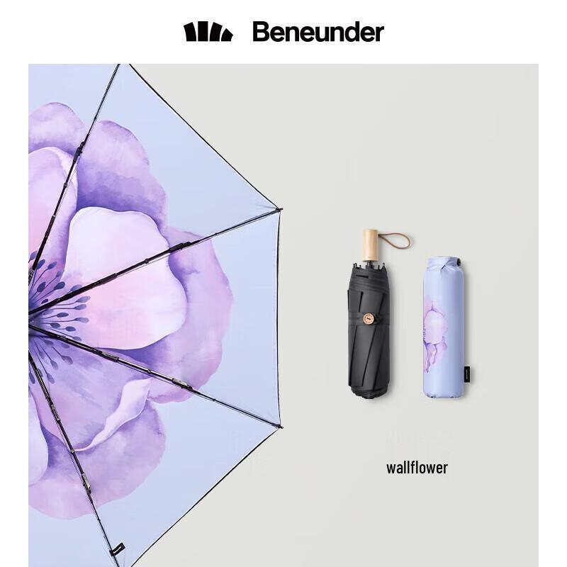 Beneunder UV Protection All-Weather Tri-Fold Small Black Umbrella