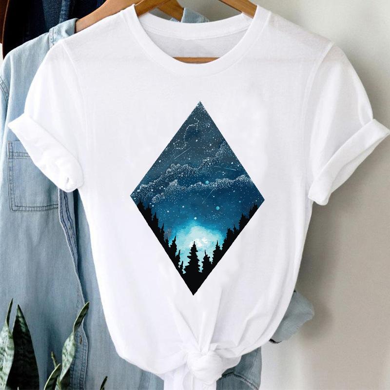 Fashion Casual Landscape Mountain Graphics Womens T-Shirt 90S Summer Blouse Loose White Short Sleeve O-Neck Female Tops Clothing