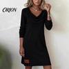Comfortable Daily Dress Cowl Neck Knit for Women, Long Sleeve Ribbed Stylish Casual Women Mini Sweater Dress, Fall Spring Outfits Beach
