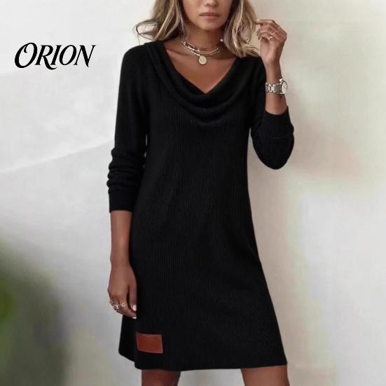 Comfortable Daily Dress Cowl Neck Knit for Women, Long Sleeve Ribbed Stylish Casual Women Mini Sweater Dress, Fall Spring Outfits Beach