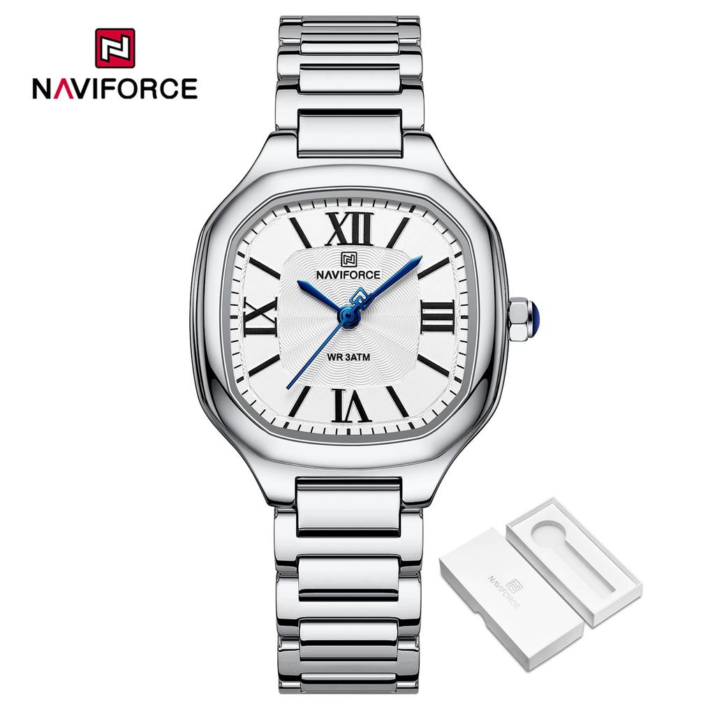 Naviforce Original Watch Women Waterpoof Stainless Steel Square Wristwatch Casual Elegant Ladies Watch Roman Numerals Dial NF5042