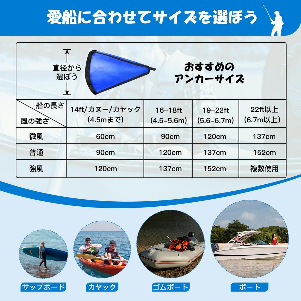 sea 137cm for blue Large, easy-to-recover anchor/parachute anchor, diameter, durable, corrosion-resistant, kayaks, fishing, boats, SUPS, foldable,
