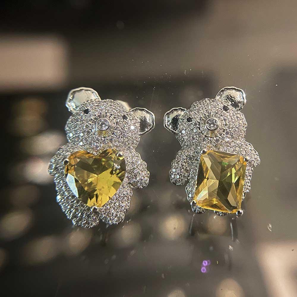 Crystal Gemstone Bear Confession Love Balloon Earrings Earrings Hot Air Balloon Ribbon Beautiful Girl Heart Shape