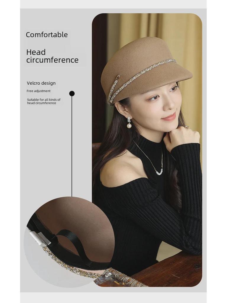 French Retro Wool Felt Women's Octagonal Hat for Autumn and Winter