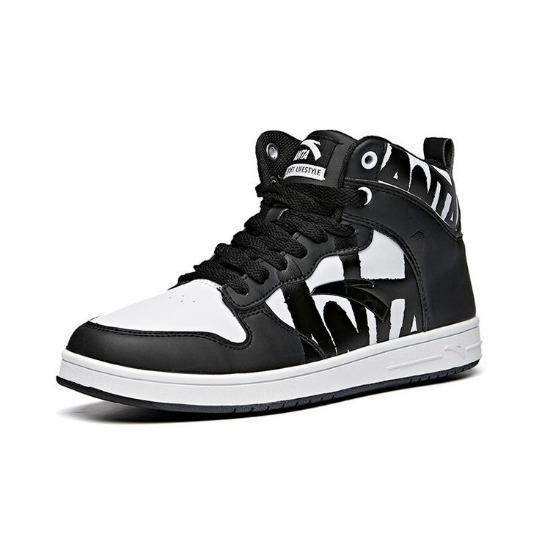Anta High-Top Skate Shoes With Slip Resistance And Shock Absorption Men Skate Shoes Black White 91648060-3